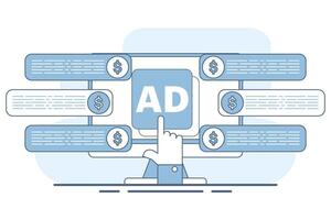 Targeted Advertising Concept in Digital Marketing, effectiveness of targeted advertising, pay per click campaigns, users clicking on search engine text ads. online advertising, and ppc conversion. vector