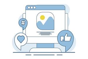 Social media concept. Web landscape symbol. see new Social Media Posts. leave Comments and likes for Photos on Mobile App. Social media posts. illustration on background. vector