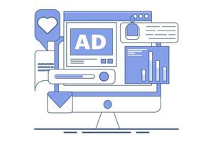 Social media analysis concept, Monitoring content performance on social media, Advertising campaign analysis report with graphs and charts, flat illustration on background. vector