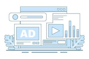 Social media analysis concept, Monitoring content performance on social media, Advertising campaign analysis report with graphs and charts, flat illustration on background. vector