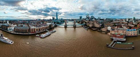Aerial view of the Tower Bridge in London. One of London's most famous bridges and must see landmarks in London. Beautiful panorama of London Tower Bridge. photo