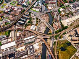 Aerial drone view of Manchester city in UK on a beautiful sunny day. photo