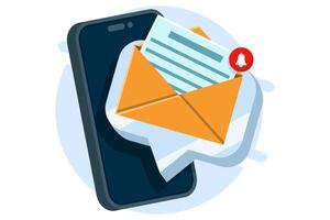 Concept of Email inbox or new email notification. email notification on laptop, email message on device screen. Message reminder concept. Newsletter on computer. illustration in flat style. vector