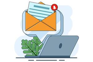 Concept of Email inbox or new email notification. email notification on laptop, email message on device screen. Message reminder concept. Newsletter on computer. illustration in flat style. vector