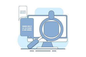 Job recruitment concept. Online job interview, HR Manager looking for potential job candidates and analyzing CV, applying for job positions, job recruitment process. Flat illustration. vector