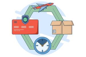 Express delivery service concept. Flying parcel delivery. online delivery via mobile application. template e-commerce, fast delivery service, package delivery. delivery courier. vector