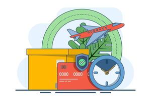 Express delivery service concept. Flying parcel delivery. online delivery via mobile application. template e-commerce, fast delivery service, package delivery. delivery courier. vector