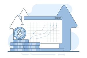 Digital investment concept, Financial success, Business profits and income, Online financial strategies, Making money online, Financial data reports. illustration on background. vector