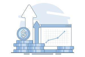 Digital investment concept, Financial success, Business profits and income, Online financial strategies, Making money online, Financial data reports. illustration on background. vector