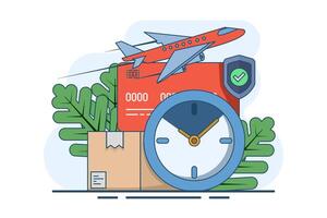 Express delivery service concept. Flying parcel delivery. online delivery via mobile application. template e-commerce, fast delivery service, package delivery. delivery courier. vector