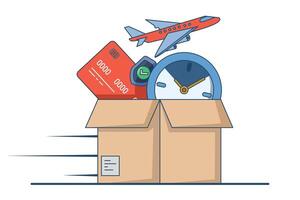 Express delivery service concept. Flying parcel delivery. online delivery via mobile application. template e-commerce, fast delivery service, package delivery. delivery courier. vector