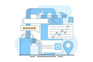 E-commerce seo audit concept with website ranking, e-commerce SEO for search engine optimization on commercial website pages. Digital marketing strategy, analytics in e-commerce traffic growth. vector