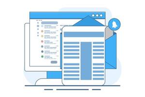 Concept of Email inbox or new email notification. email notification on laptop, email message on device screen. Message reminder concept. Newsletter on computer. illustration in flat style. vector