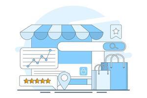 E-commerce seo audit concept with website ranking, e-commerce SEO for search engine optimization on commercial website pages. Digital marketing strategy, analytics in e-commerce traffic growth. vector
