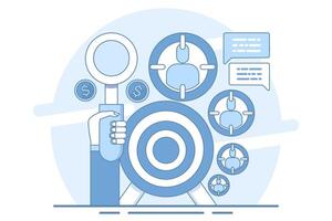 concept of customer demographics or target audience, market segmentation, consumer behavior and marketing strategy icon. sales generation and customer attraction. isolated on background. vector