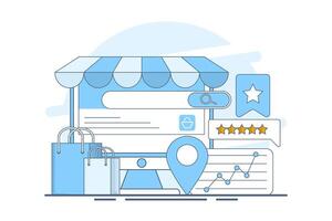 E-commerce seo audit concept with website ranking, e-commerce SEO for search engine optimization on commercial website pages. Digital marketing strategy, analytics in e-commerce traffic growth. vector