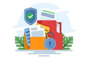 Data security and privacy concept. File protection. Safe confidential information. Document data secures locked secret access. privacy protection, personal secret digital electronic lock. . vector