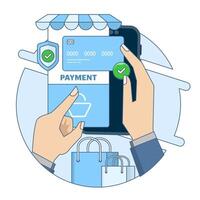 E-commerce checkout page concept with payment method in shopping cart, secure payment gateway. Select and activate a suitable mobile payment method for a seamless online shopping experience. . vector