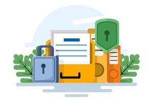 Data security and privacy concept. File protection. Safe confidential information. Document data secures locked secret access. privacy protection, personal secret digital electronic lock. . vector