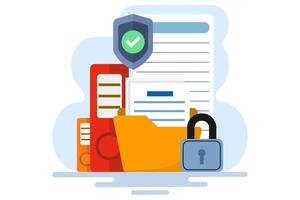 Data security and privacy concept. File protection. Safe confidential information. Document data secures locked secret access. privacy protection, personal secret digital electronic lock. . vector