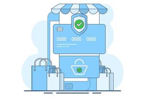 E-commerce checkout page concept with payment method in shopping cart, secure payment gateway. Select and activate a suitable mobile payment method for a seamless online shopping experience. . vector