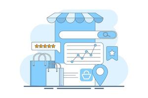 E-commerce seo audit concept with website ranking, e-commerce SEO for search engine optimization on commercial website pages. Digital marketing strategy, analytics in e-commerce traffic growth. vector