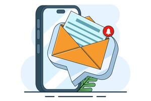 Concept of Email inbox or new email notification. email notification on laptop, email message on device screen. Message reminder concept. Newsletter on computer. illustration in flat style. vector