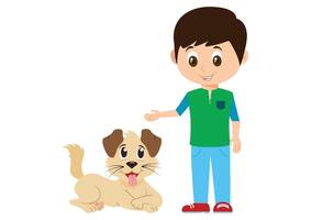 The boy are talking with his puppy flat design isolated on white background vector
