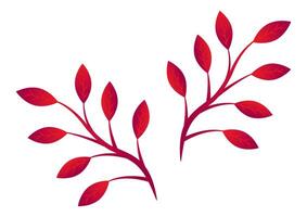 Two branches with leaves in gradient red flat design isolated on white background vector
