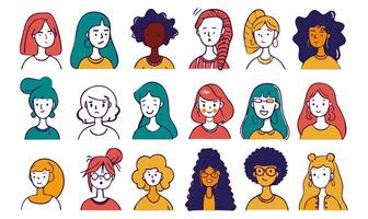 A colorful set of diverse female avatars vector