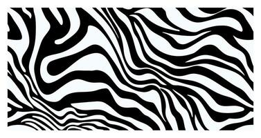 Black and white abstract zebra print pattern. The image features wavy, irregular stripes mimicking the natural pattern found on zebra hides vector