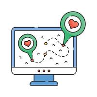 Heart marked map icon, perfect for travel, location-based services, or romantic getaways vector
