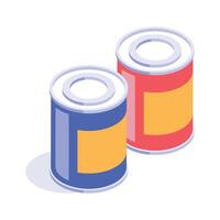 Isometric icon of paint cans for coloring and decorating surfaces in construction projects vector