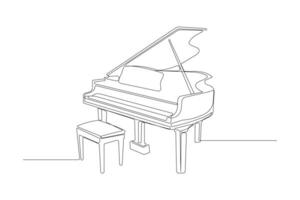Continuous single-line art drawing of Piano. Hand-drawn piano with chair isolated on white background. vector