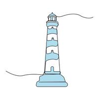 Hand-drawn lighthouse tower one-line art drawing. Tower continuous outline in doodle style. vector