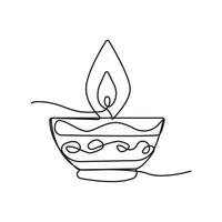 Festival lamp line art drawing. Diwali lamp continuous outline vector