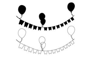 Hand-drawn Party banner outline isolated on white background. Birthday party element outline. vector
