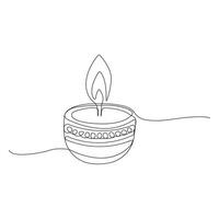 Hand-drawn Festival lamp line art drawing. Diwali lamp continuous outline vector
