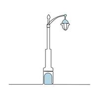 Street lamp one-line art drawing in doodle style. lamp continuous outline vector