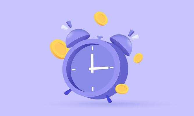 3d icon cartoon alarm clock coins time new idea concept design