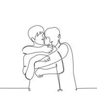 man hugging man tenderly from behind - one line art . concept gentle touch gay couple, friendly support, skinship vector