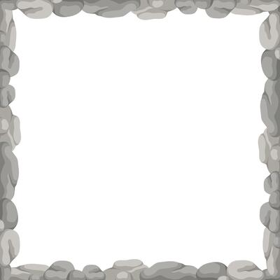 Square Stone Frame, Rocks Border. Empty Cartoon Frame Made Of Small Stones.