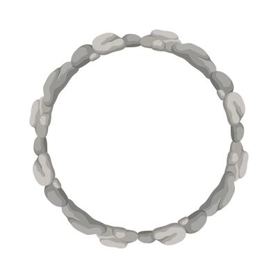 Round Stone Frame, Circle Rocks Border. Empty Cartoon Frame Made Of Small Stones.
