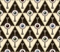 Seamless vintage pattern with rhombus grid of bones, human eyeballs with direct look. Geometric rhombus grid. Classical background for Halloween decoration. vector