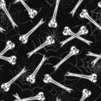 Halloween simple pattern with half broken off bone in vintage style. Black and white illustration for Halloween holiday. Grunge silhouette of distorted spider web behind vector
