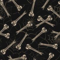 Halloween simple pattern with half broken off bone in vintage style. Illustration for Halloween holiday. Grunge silhouette of distorted spider web behind. vector
