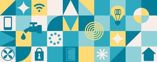 Smart home abstract geometric banner. Automation house with technology system. Flat design style illustration. vector