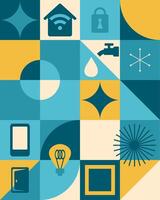Abstract smart house control system concept poster. Digital home with automation technology. Geometric flat illustration. vector