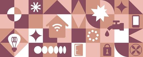 Abstract digital house control system banner. Concept smart home with automation technology. Flat geometric illustration. vector