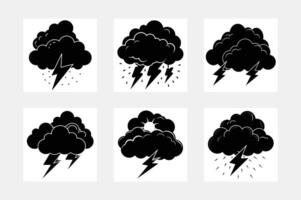 Minimalist clouds with flickering lightning on white background artwork set vector